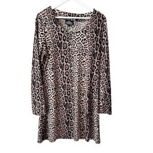 Angie Dress Size L Longline Tunic Animal Cheetah Leopard Print Mob Wife Brown